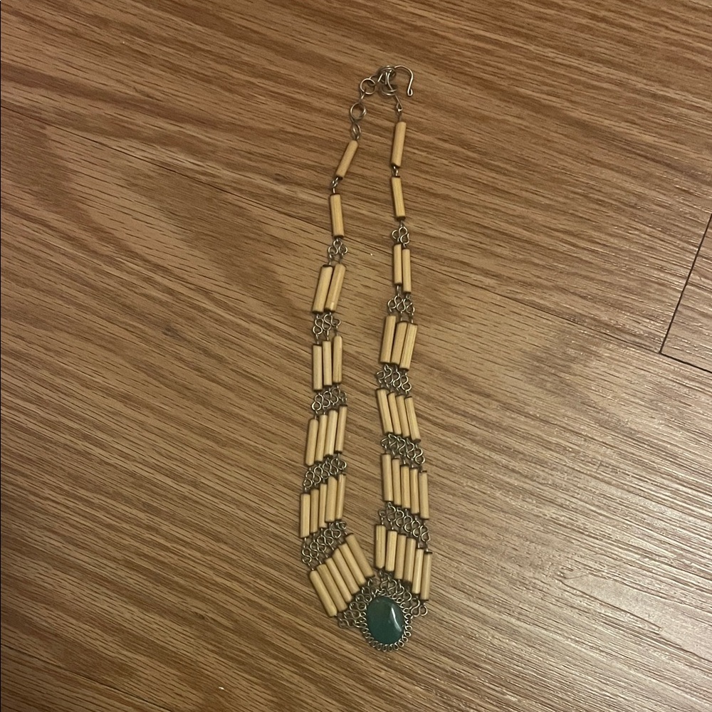 Unique and Interesting Tan and Silver Necklace Native American Vibes Turquoise
